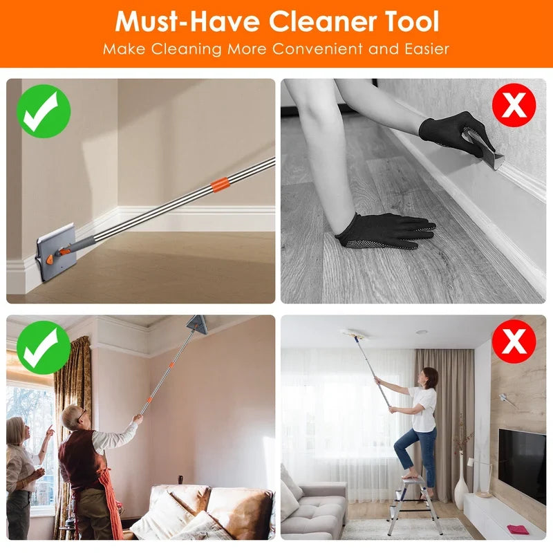 2-in-1 Baseboard Cleaner & Wall Cleaner Mop with Squeegee