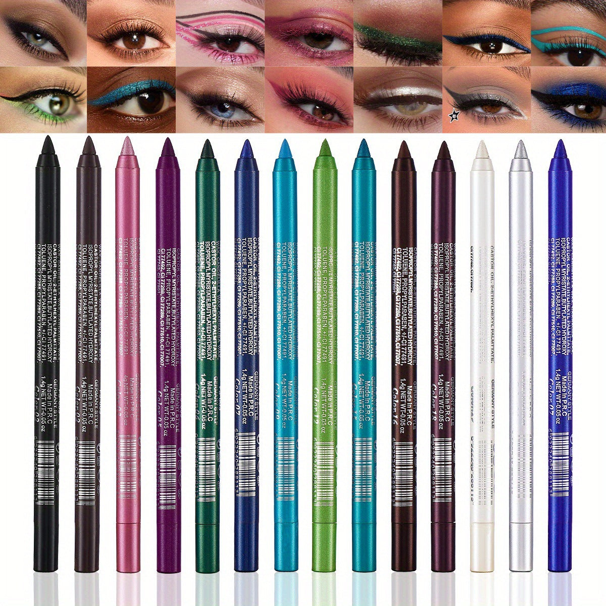⏳Time-Limited Special⏰14-Pack Waterproof Colored Gel Eyeliner Pencil – Metallic & Shimmer Finishes, Smudge-Proof