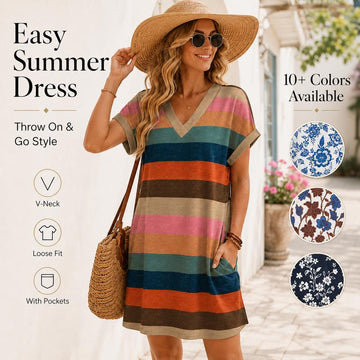 🎁2026 New Arrivals 50% OFF💥Women's Summer Casual V-Neck T-Shirt Dress