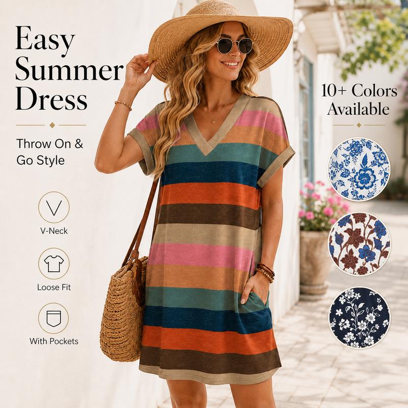 🎁2026 New Arrivals 50% OFF💥Women's Summer Casual V-Neck T-Shirt Dress
