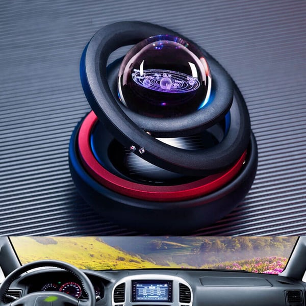 📢📢40% OFF !! ⏰Solar Rotating Double Ring Suspension Car Aromatherapy Ornament