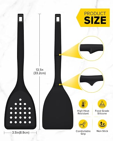 Solvind 2 in 1 Grip & Flip Spatula Tongs, Black Heat Resistant Non-Stick Kitchen Utensil for Pancakes Eggs Fish Frying Grilling Cooking