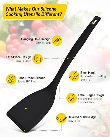 Solvind 2 in 1 Grip & Flip Spatula Tongs, Black Heat Resistant Non-Stick Kitchen Utensil for Pancakes Eggs Fish Frying Grilling Cooking