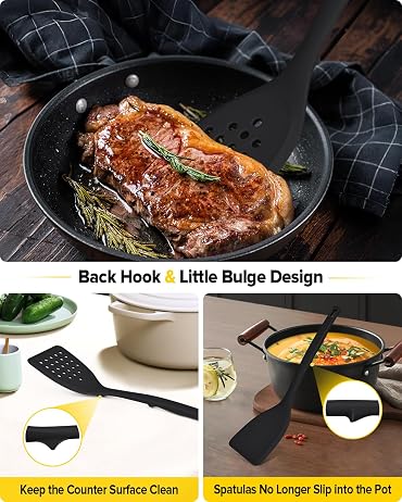Solvind 2 in 1 Grip & Flip Spatula Tongs, Black Heat Resistant Non-Stick Kitchen Utensil for Pancakes Eggs Fish Frying Grilling Cooking
