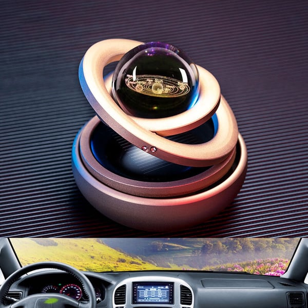 📢📢40% OFF !! ⏰Solar Rotating Double Ring Suspension Car Aromatherapy Ornament