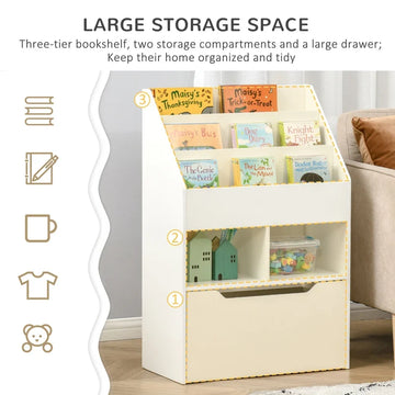Kids Bookcase Multi-Shelf Book Rack with Mobile Drawer – White