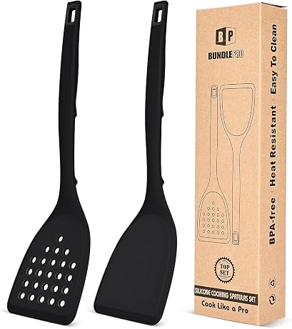 Solvind 2 in 1 Grip & Flip Spatula Tongs, Black Heat Resistant Non-Stick Kitchen Utensil for Pancakes Eggs Fish Frying Grilling Cooking