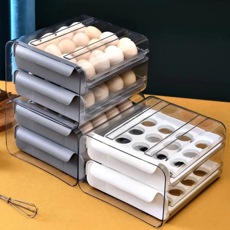 Pull-out food-grade refrigerator egg rack- stacks up to 32 eggs