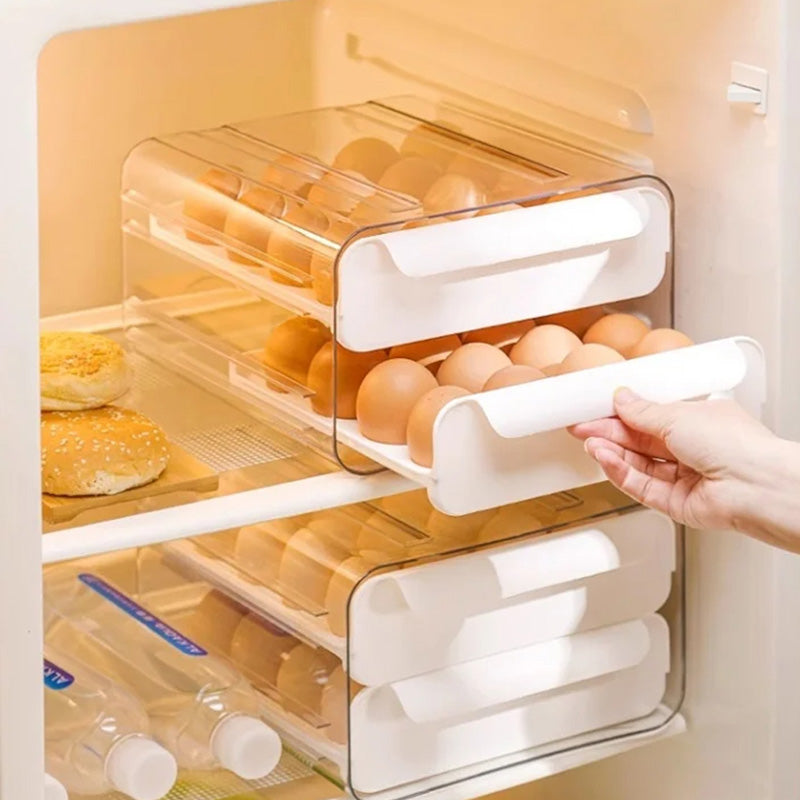 Pull-out food-grade refrigerator egg rack- stacks up to 32 eggs