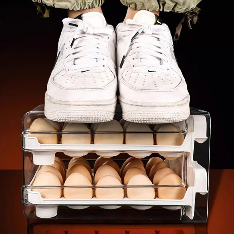 Pull-out food-grade refrigerator egg rack- stacks up to 32 eggs