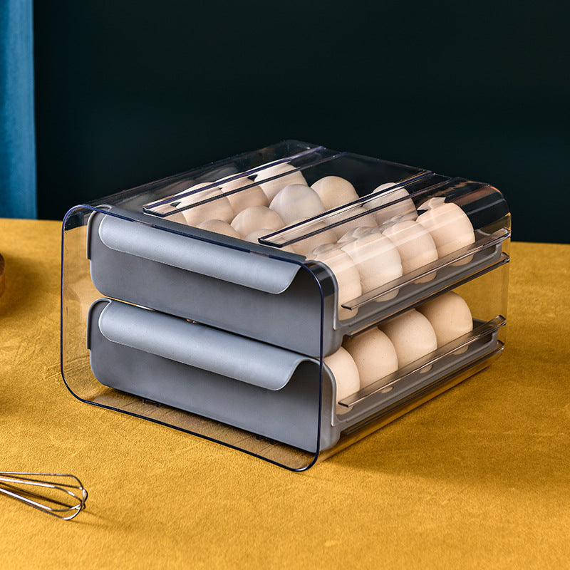 Pull-out food-grade refrigerator egg rack- stacks up to 32 eggs