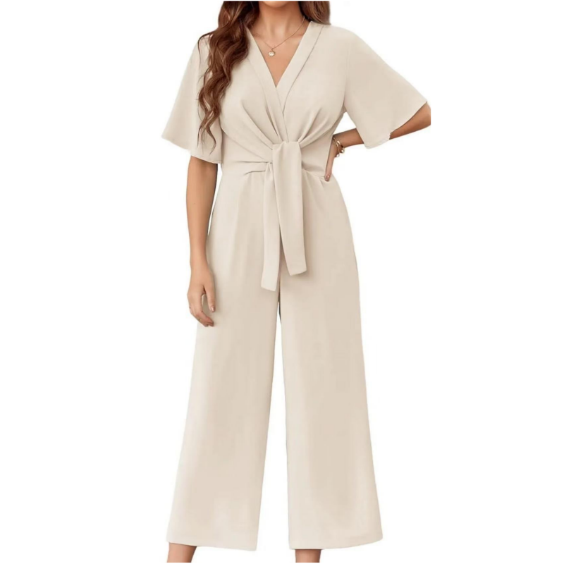 👗 50% OFF NOW! 👡 Women's Elegant V-Neck Wide Leg Waist Tie Jumpsuit – Flattering, breathable & perfect for weddings, vacations or chic summer events 💃