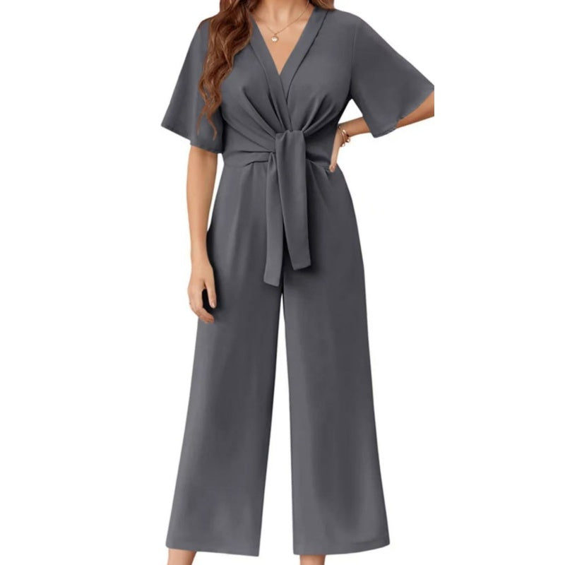 👗 50% OFF NOW! 👡 Women's Elegant V-Neck Wide Leg Waist Tie Jumpsuit – Flattering, breathable & perfect for weddings, vacations or chic summer events 💃
