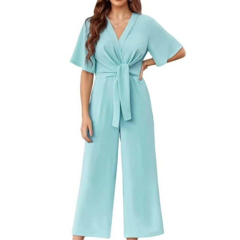👗 50% OFF NOW! 👡 Women's Elegant V-Neck Wide Leg Waist Tie Jumpsuit – Flattering, breathable & perfect for weddings, vacations or chic summer events 💃