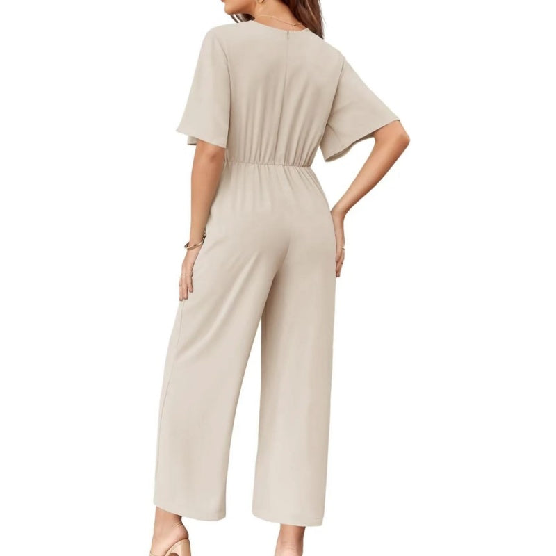 👗 50% OFF NOW! 👡 Women's Elegant V-Neck Wide Leg Waist Tie Jumpsuit – Flattering, breathable & perfect for weddings, vacations or chic summer events 💃