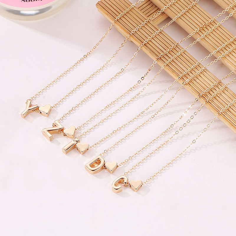 🔥Tiny Initial Necklaces Golden Heart Letter A-Z💖