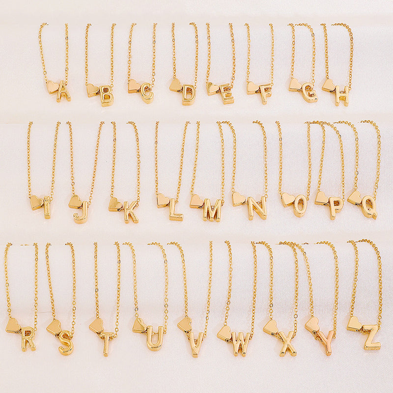🔥Tiny Initial Necklaces Golden Heart Letter A-Z💖