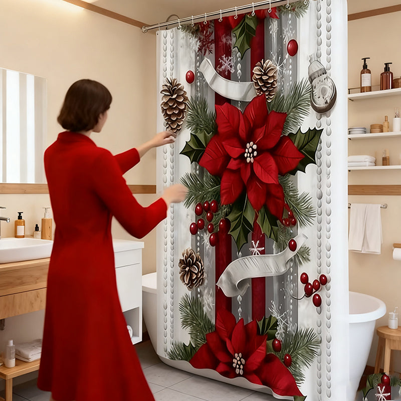 🎄Christmas Sale 50% OFF🔥Christmas Red Print Holiday Shower Curtain