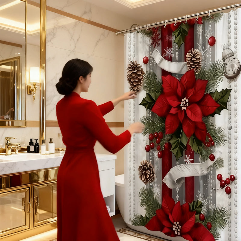 🎄Christmas Sale 50% OFF🔥Christmas Red Print Holiday Shower Curtain