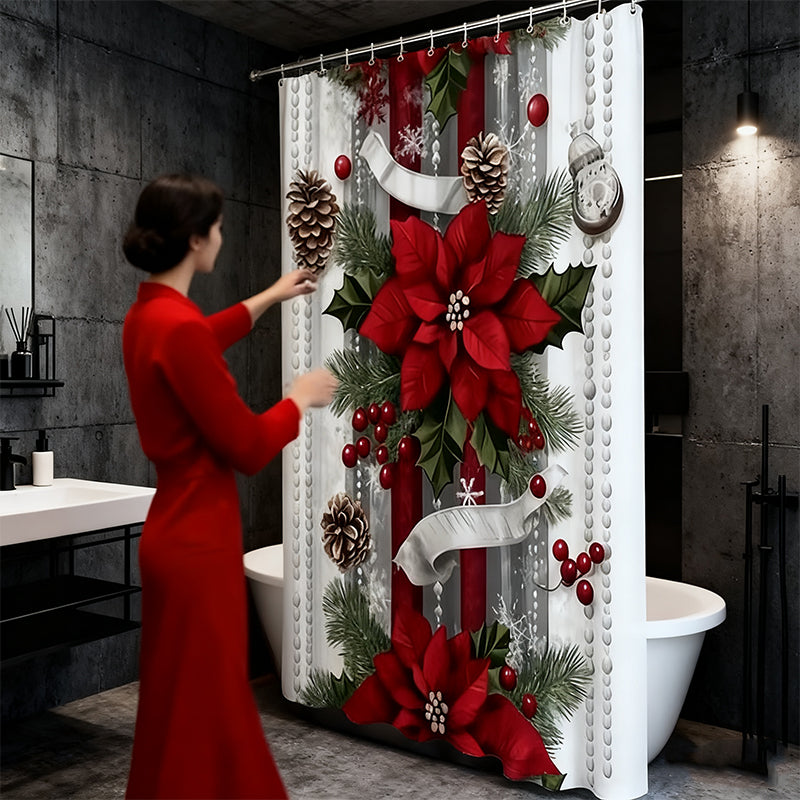 🎄Christmas Sale 50% OFF🔥Christmas Red Print Holiday Shower Curtain