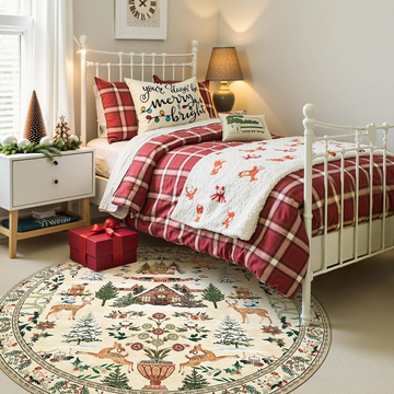 Round Christmas Printed Non-Slip Washable Rug