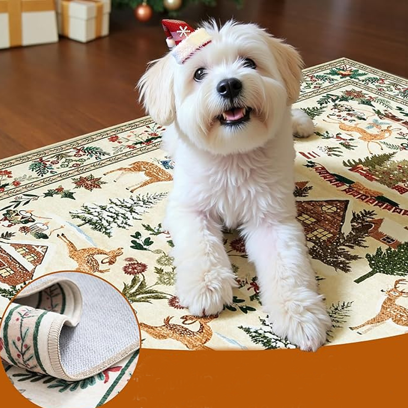 Round Christmas Printed Non-Slip Washable Rug