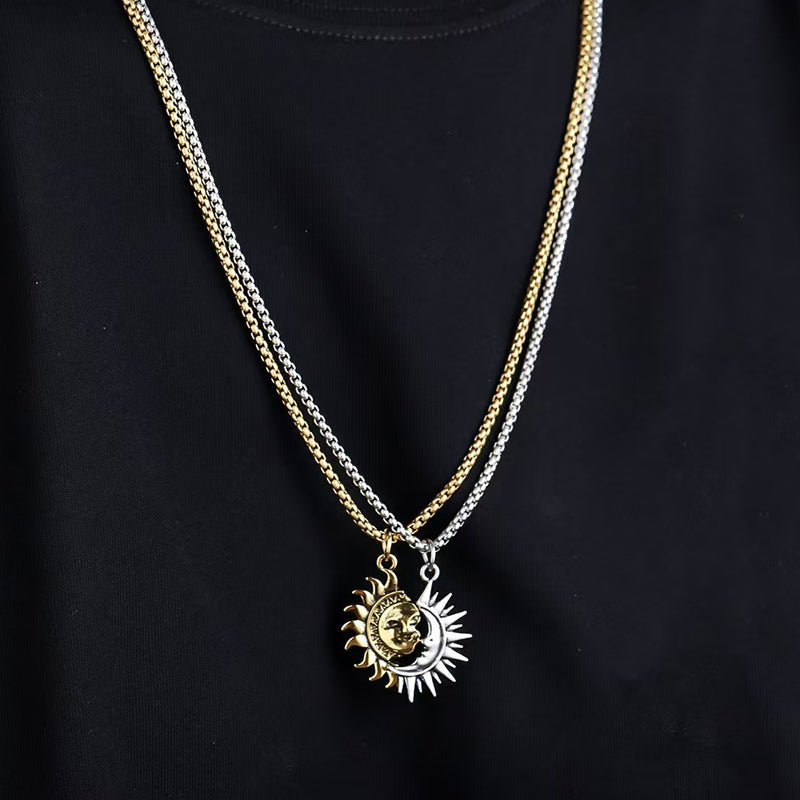 Sun & Moon Spliced Pendant Necklace Set