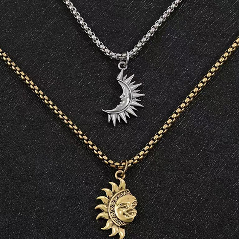 Sun & Moon Spliced Pendant Necklace Set