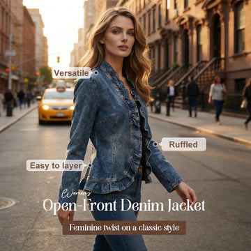 🧥 30% OFF NOW! 🌸 Women's Ruffle Trim Open-Front Denim Jacket – Lightweight & Feminine – Versatile & Chic 👗