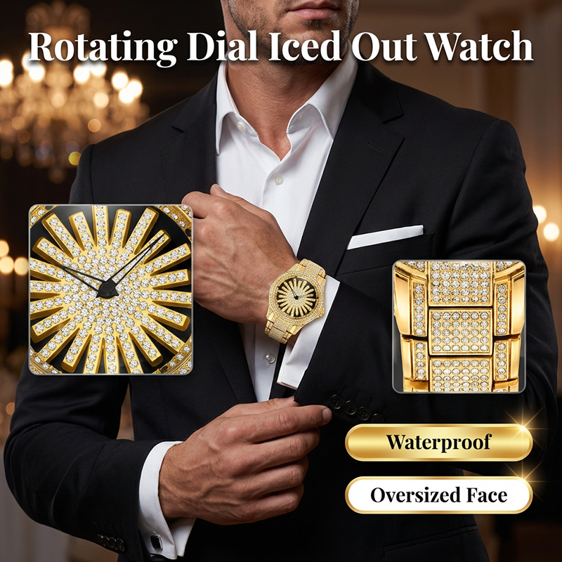 🎁2026 New Arrivals 50% OFF💥Men's Iced-Out Watch with Rotating Dial – Sparkling Crystals, Precise Quartz & Butterfly Clasp ✨