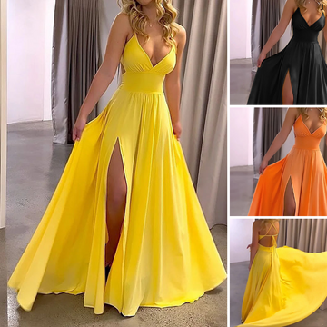 🎁2026 New Arrivals 50% OFF💥V-Neck Spaghetti Strap High Slit Maxi Dress – Flowy Fabric, Elegant Fit & Perfect for Summer Evenings 💃
