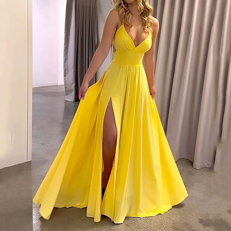 🎁2026 New Arrivals 50% OFF💥V-Neck Spaghetti Strap High Slit Maxi Dress – Flowy Fabric, Elegant Fit & Perfect for Summer Evenings 💃