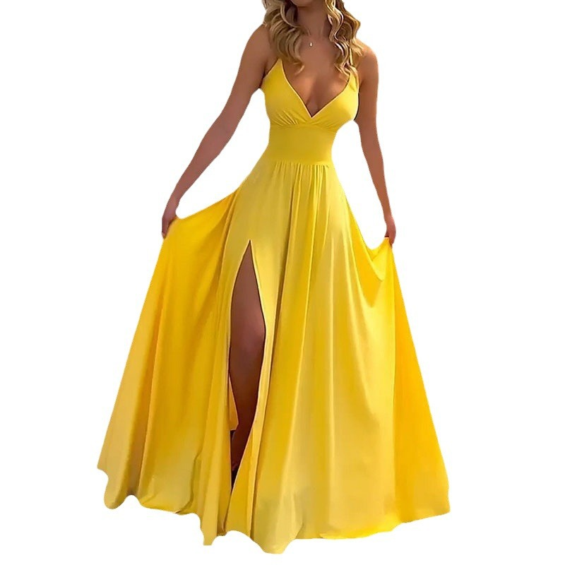 🎁2026 New Arrivals 50% OFF💥V-Neck Spaghetti Strap High Slit Maxi Dress – Flowy Fabric, Elegant Fit & Perfect for Summer Evenings 💃