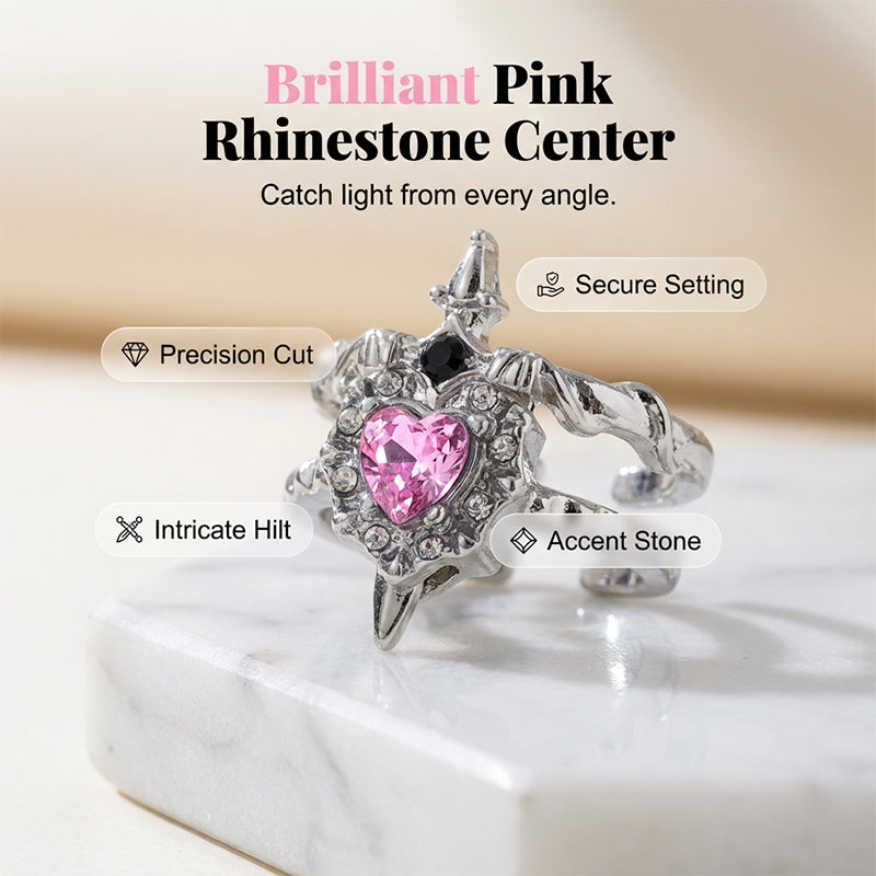 Vintage Adjustable Sword Piercing Heart Ring Set