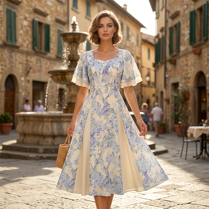 Ethereal Flutter Sleeve Fit-and-Flare Dress