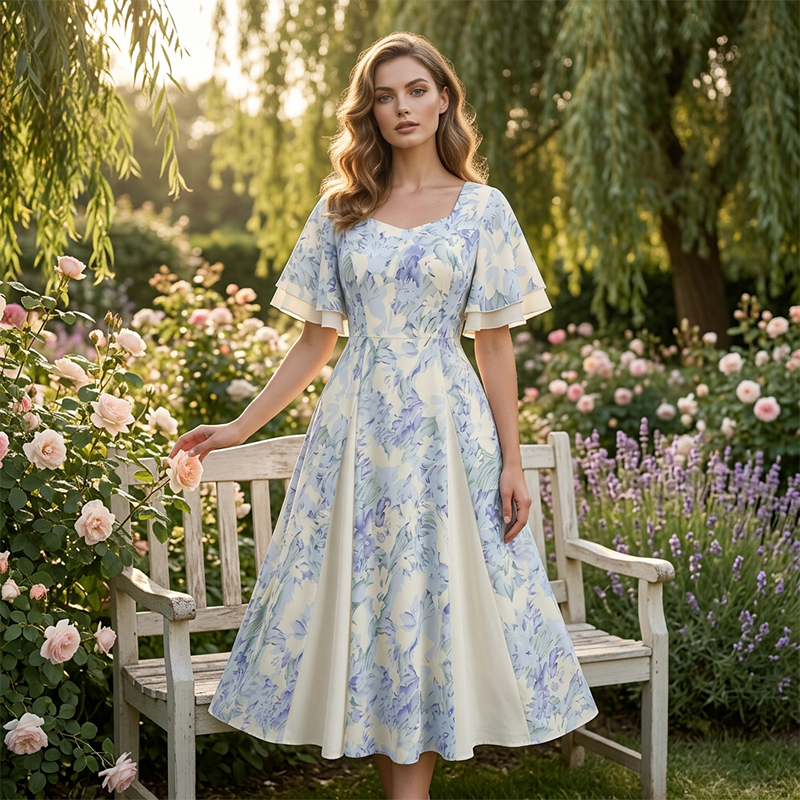 Ethereal Flutter Sleeve Fit-and-Flare Dress