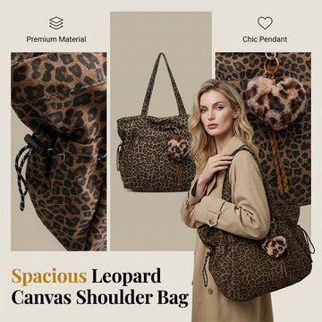 Leopard Print Canvas Shoulder Bag