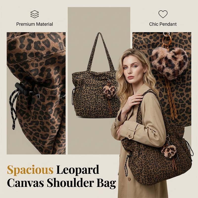 Leopard Print Canvas Shoulder Bag