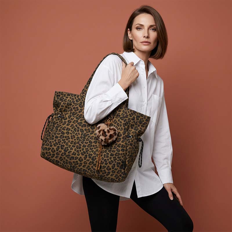 Leopard Print Canvas Shoulder Bag