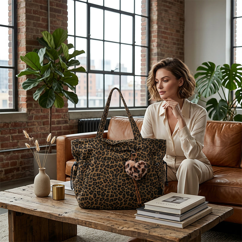 Leopard Print Canvas Shoulder Bag