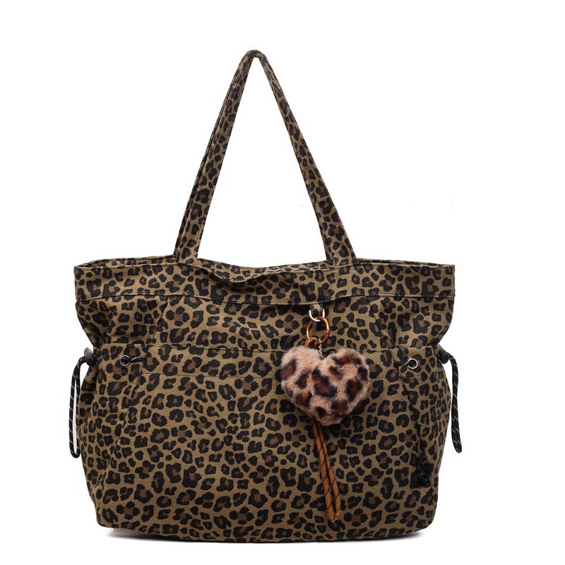 Leopard Print Canvas Shoulder Bag