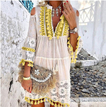 📢📢50% OFF !! ⏰Women's Loose Cotton Linen Embroidered Dress🌸👗