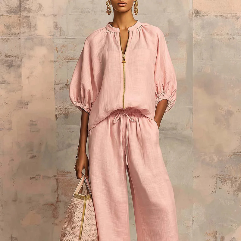 Women's Solid Color 2-Piece Casual Tracksuit Set
