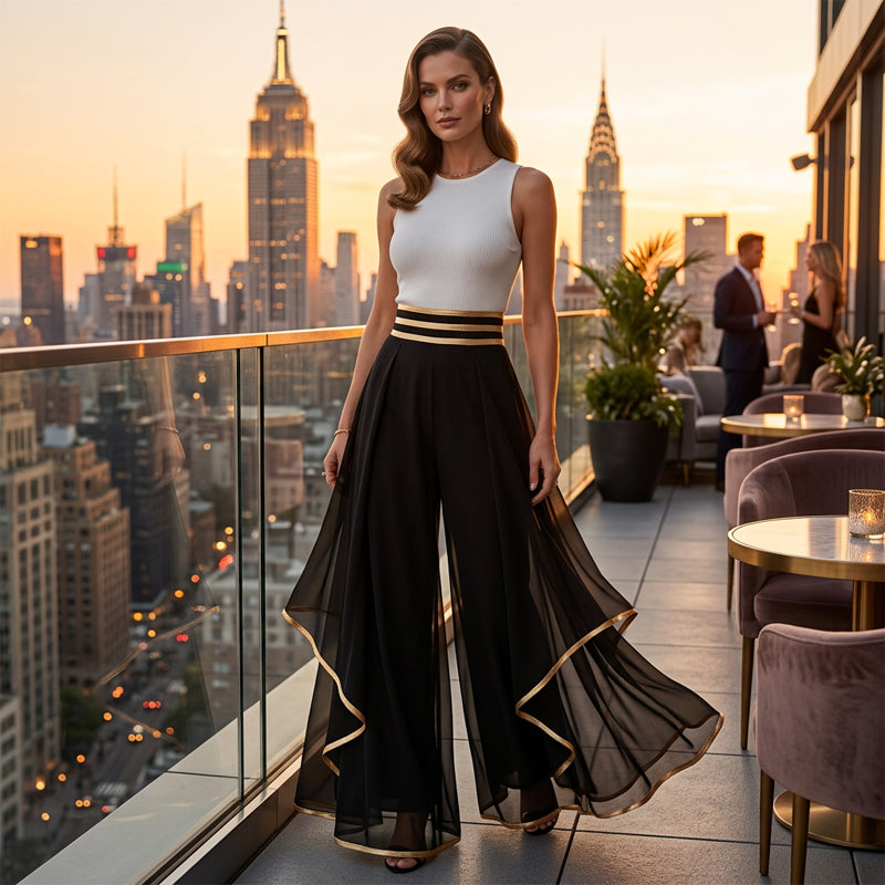 👖 LIMITED-TIME 50% OFF! ✨ Women's Wide-Leg Pants – Flowy, Gold Trim, Elegant, Versatile 🍂
