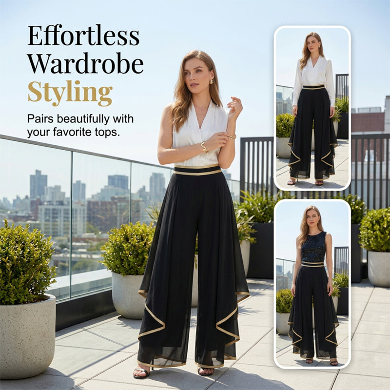 👖 LIMITED-TIME 50% OFF! ✨ Women's Wide-Leg Pants – Flowy, Gold Trim, Elegant, Versatile 🍂