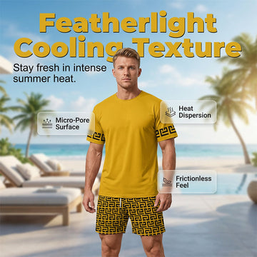💛Men's Yellow Graphic Print Short Sleeve Tracksuit Set