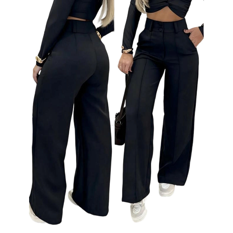 📢📢50% OFF !! ⏰Women's High-Waist Wide-Leg Solid Color Trousers