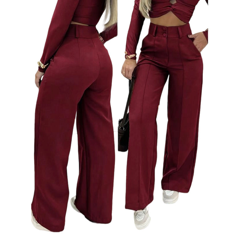 📢📢50% OFF !! ⏰Women's High-Waist Wide-Leg Solid Color Trousers