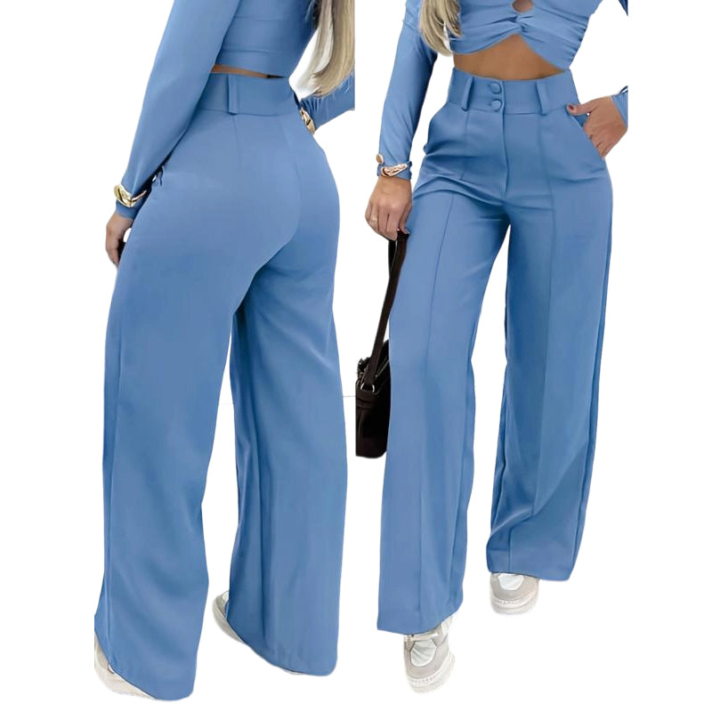 📢📢50% OFF !! ⏰Women's High-Waist Wide-Leg Solid Color Trousers