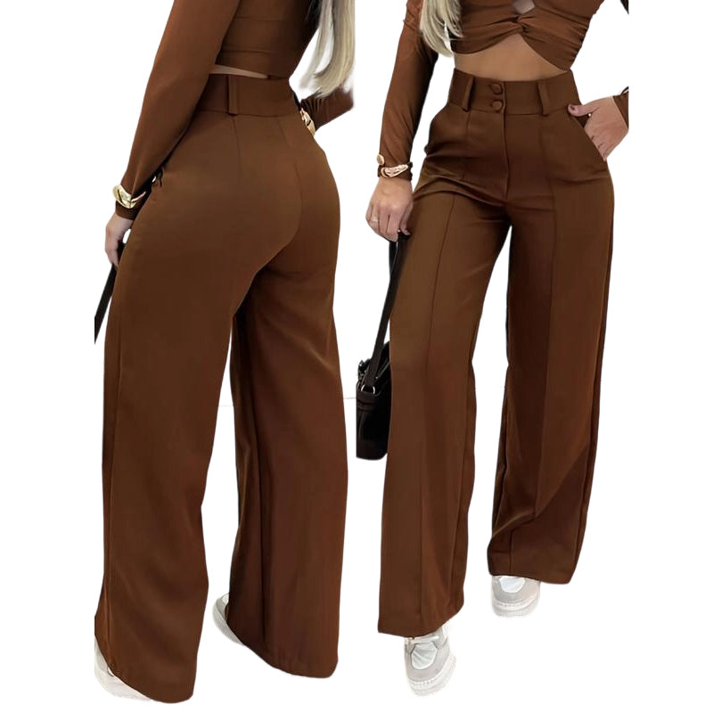 📢📢50% OFF !! ⏰Women's High-Waist Wide-Leg Solid Color Trousers